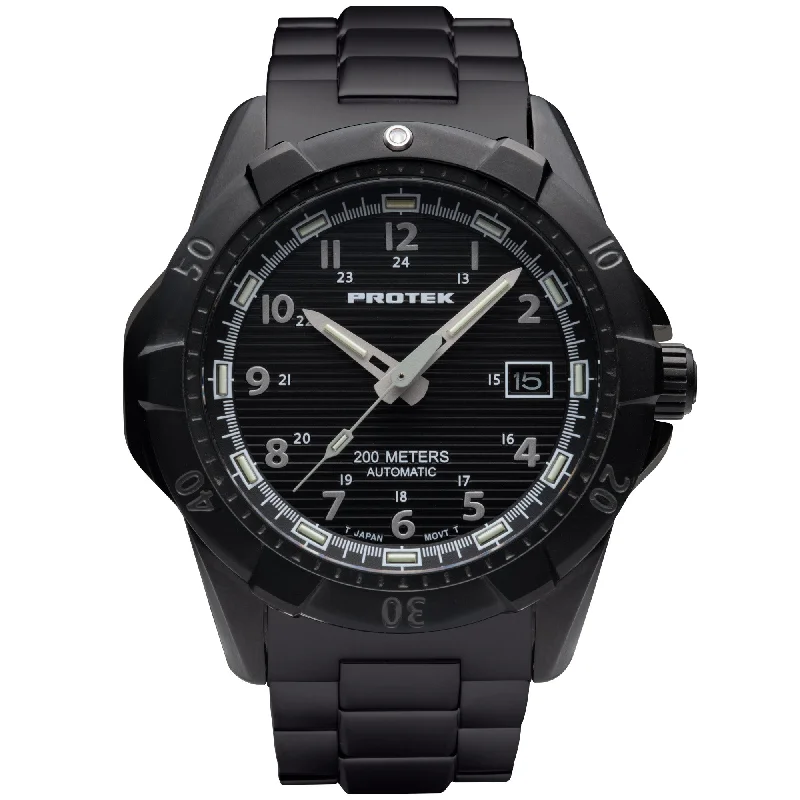 vintage-inspired men's skeletonized watches -ProTek Steel Dive PT2202BR Automatic SS Black vintage-inspired men's skeletonized watches -ProTek Steel Dive PT2202BR Automatic SS Black