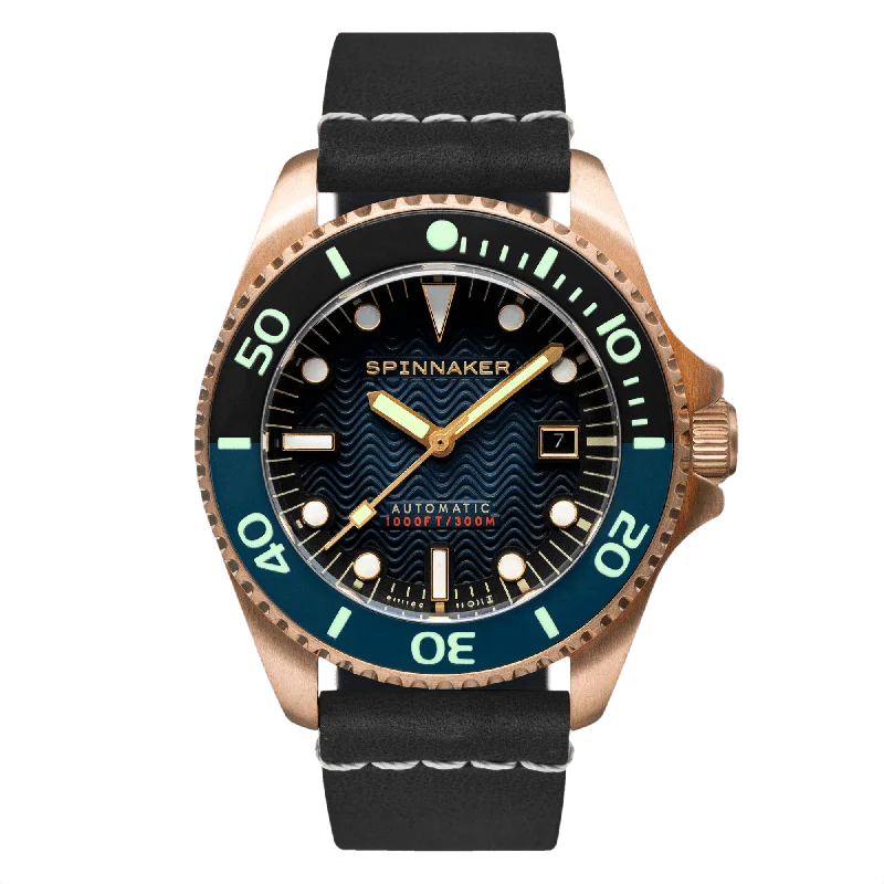 men's skeletonized watches with ceramic case -Spinnaker Tesei Bronze Swiss Automatic Midnight Blue