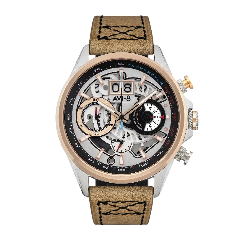 men's pilot watches with futuristic style design -AVI-8 Hawker Harrier Matador Chronograph Burnt Gold Brown
