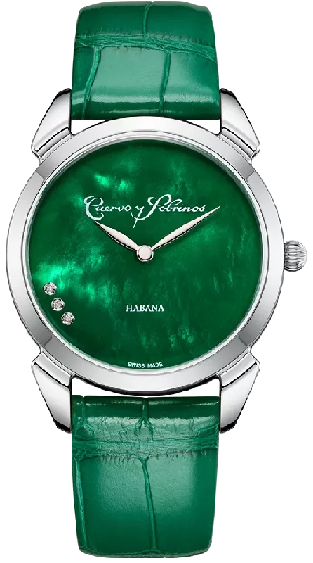 women's mechanical watches with Swiss SuperLuminova display function -Cuervo y Sobrinos Watch Historiador Primera Dama Green