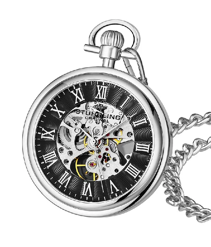 Black Dial / Silver Case / Stainless Steel Pocket Watch