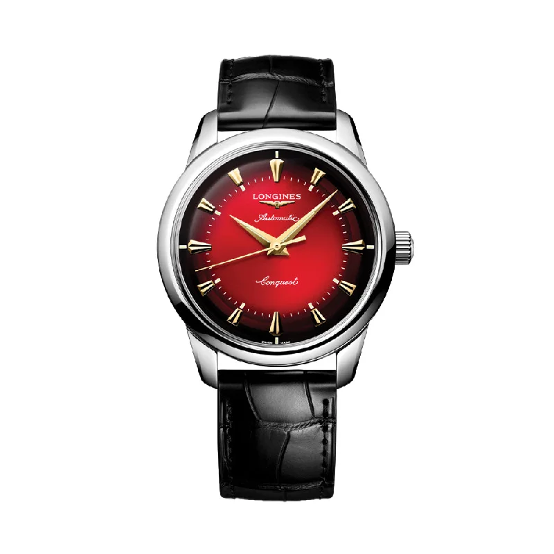 men's pilot watches with triple time zone design -Conquest Heritage Year of the Snake Limited Edition 40mm - Red on Leather Strap men's pilot watches with triple time zone design -Conquest Heritage Year of the Snake Limited Edition 40mm - Red on Leather Strap