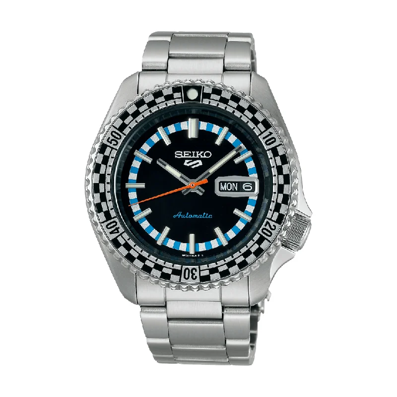 men's Seiko perpetual calendar design watches -SEIKO 5 SPORTS SRPK67K1 SPECIAL EDITION BLACK AND WHITE ‘CHECKER FLAG’ MEN WATCH