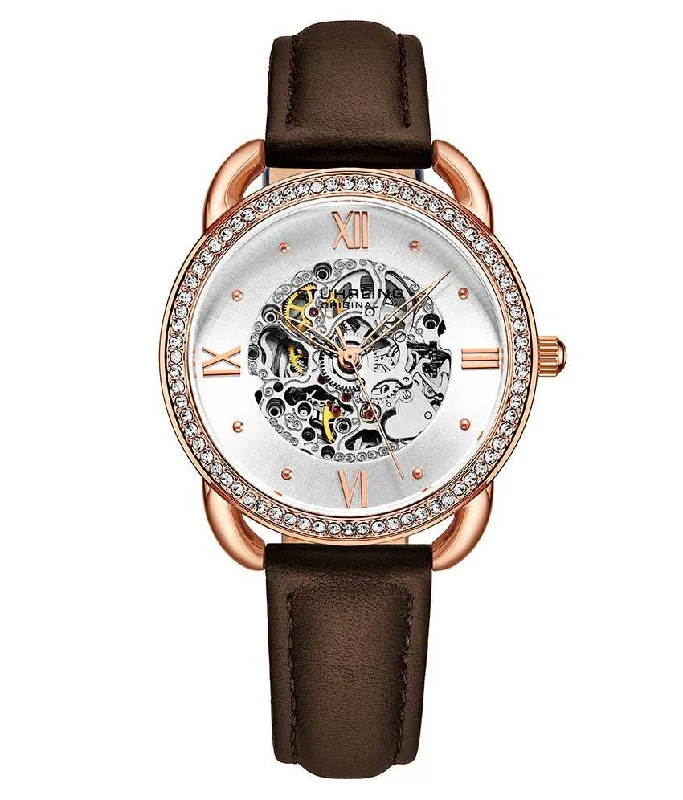 Silver Dial/ Rose Gold Bezel/ Brown Strap