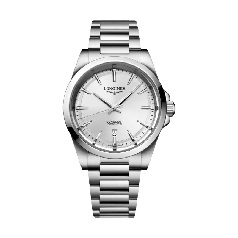 men's pilot watches with tritium design -Conquest 41mm Sunray Silver