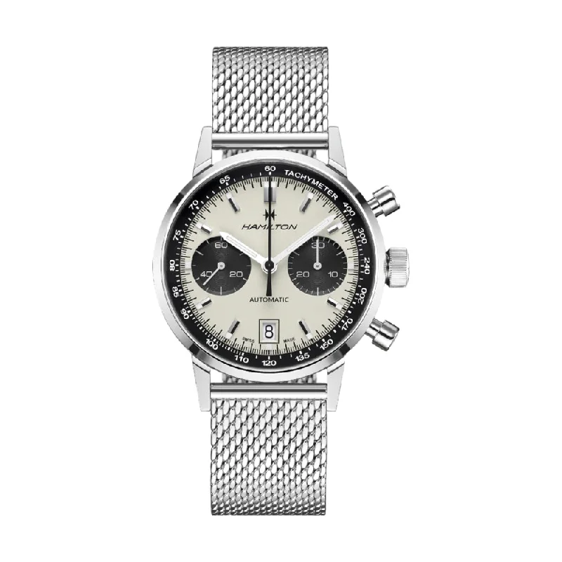 men's digital watches with durable style design -American Classic Intra-Matic Auto Chrono Black Mesh Bracelet
