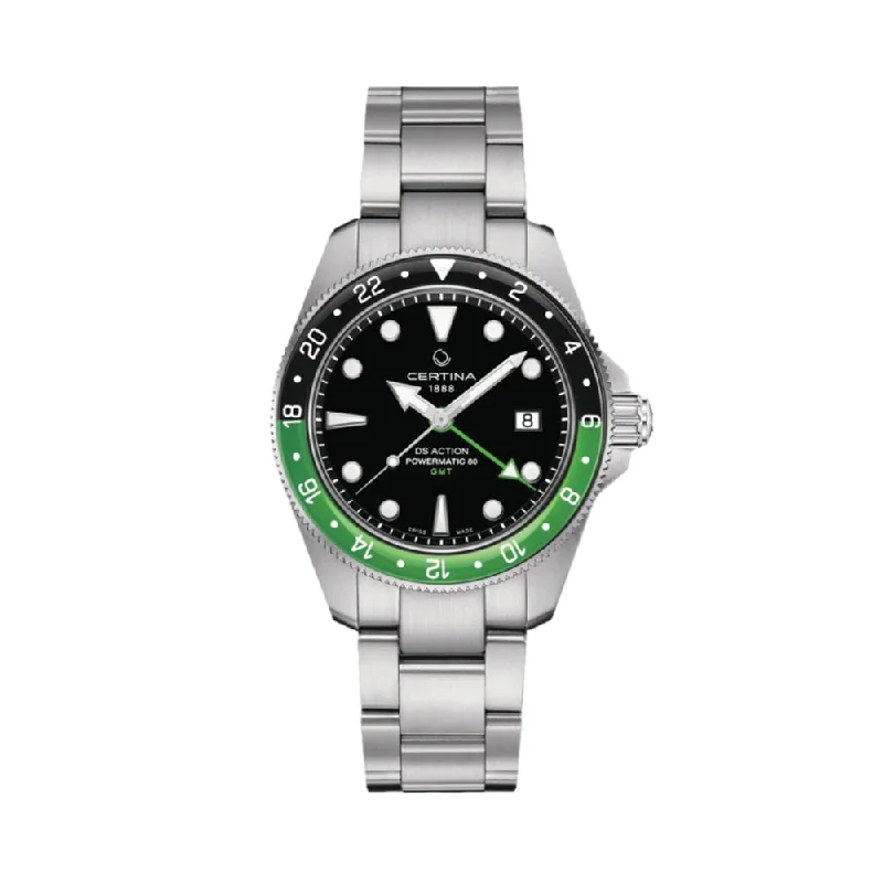 men's dive watches for scuba -DS Action GMT Powermatic 80 41mm - Black on Bracelet