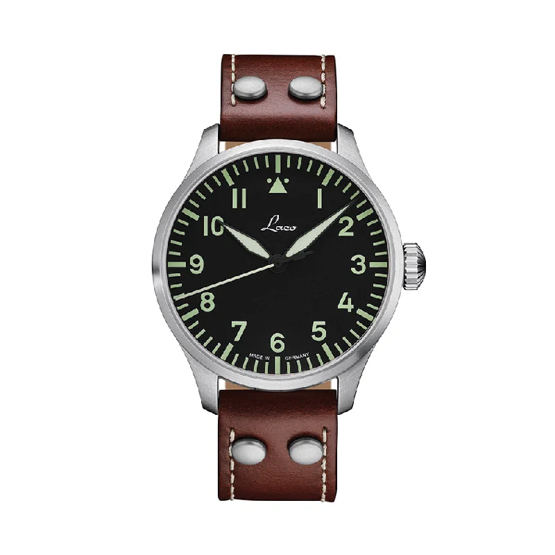 men's GMT watches with 24-hour hand -Pilot Watch Basic Augsburg 42mm - Black on Leather Strap men's GMT watches with 24-hour hand -Pilot Watch Basic Augsburg 42mm - Black on Leather Strap