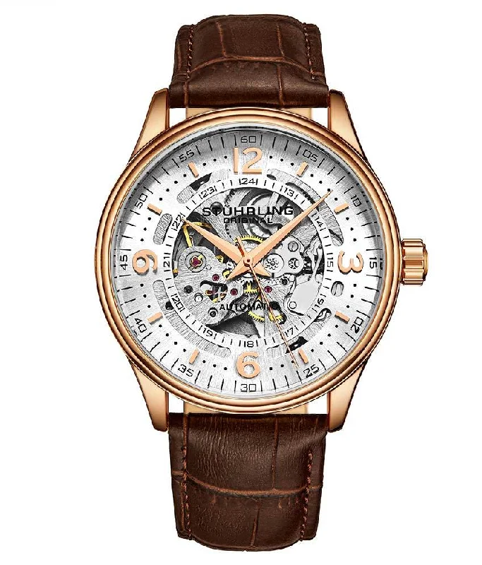 White Dial/Rose Case/Brown Leather Strap