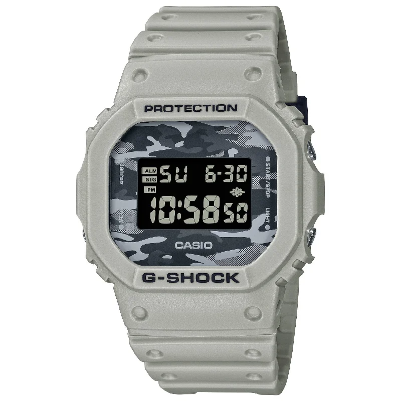limited edition men's skeletonized timepieces for collectors -G-Shock DW5600 Camo Utility Beige