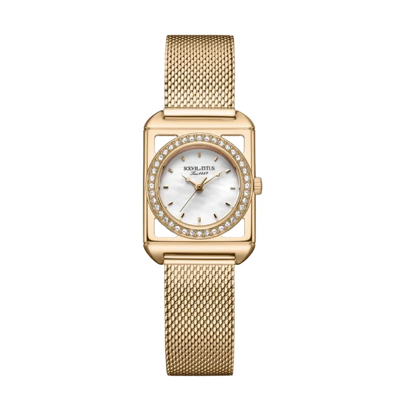 women's mechanical watches with leather straps -SOLVIL ET TITUS THE LETTER W06-03344-001 3 HANDS QUARTZ STAINLESS STEEL WOMEN WATCH