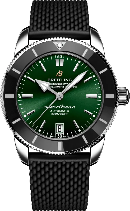 men's mechanical watches with luminescent display -Breitling Superocean Heritage Green Rubber D