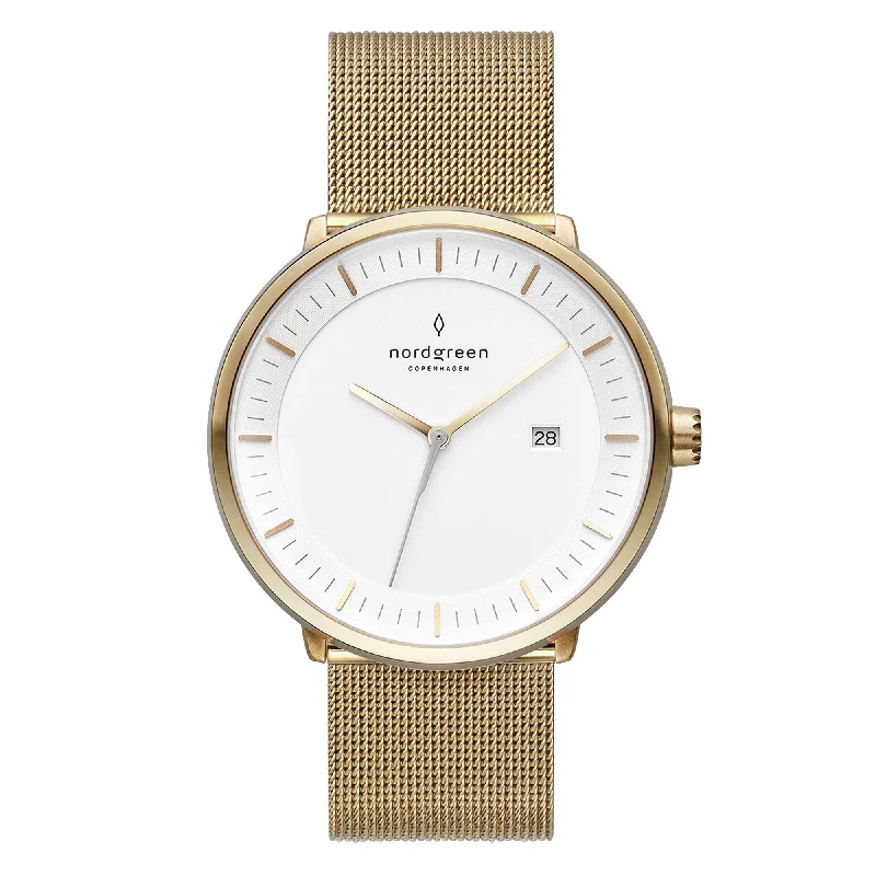 Unisex Winter Style Watches-Nordgreen Philosopher Gold Mesh 36mm Gold Case Watch