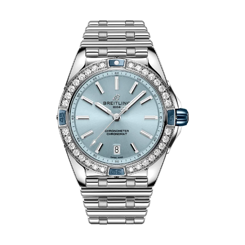 men's digital watches with backlight display function -Super Chronomat Automatic 38mm Blue with Diamond Bezel