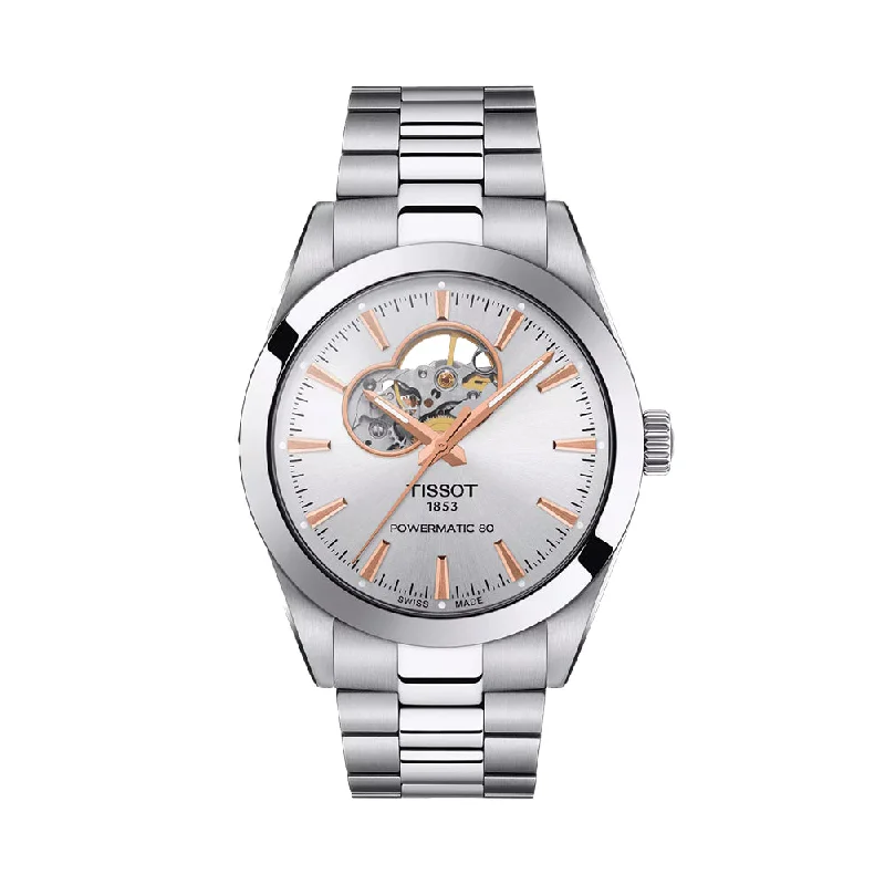 men's pilot watches with domed design -Gentleman Powermatic 80 Open Heart 40mm - Silver on Bracelet men's pilot watches with domed design -Gentleman Powermatic 80 Open Heart 40mm - Silver on Bracelet