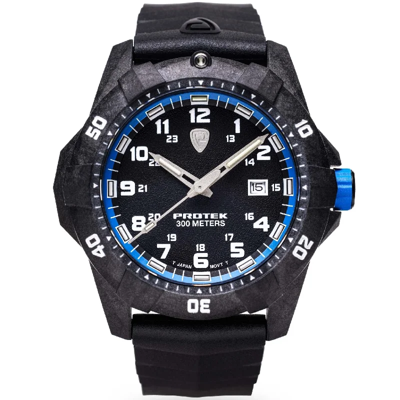 men's field watches with commemorative edition design -ProTek Carbon Dive 1000 Series Tritium Black Blue