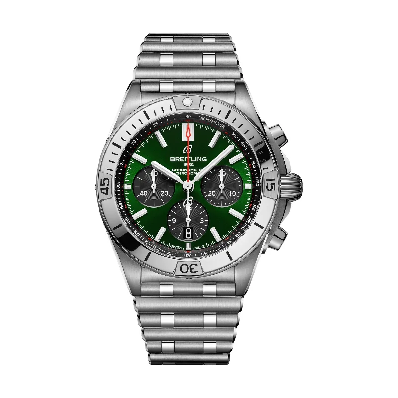 men's chronograph watches with flat style design -Chronomat B01 42mm Stainless Steel - Green men's chronograph watches with flat style design -Chronomat B01 42mm Stainless Steel - Green