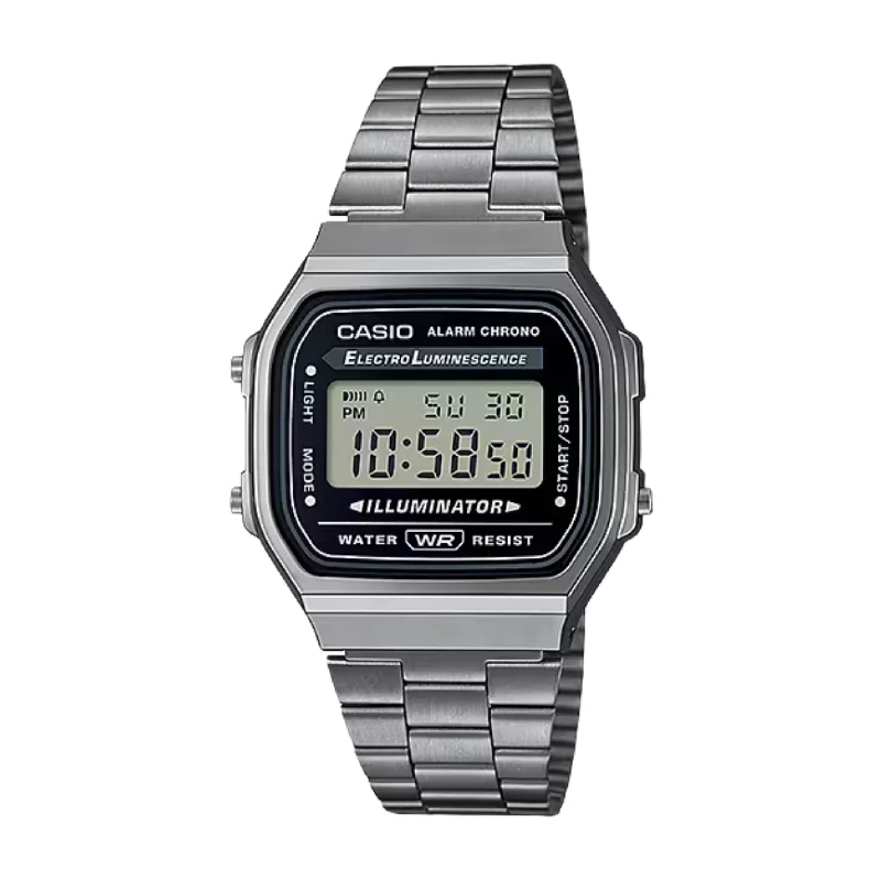 men's Cartier magnifying design watches -CASIO GENERAL VINTAGE A168WGG-1ADF DIGITAL SILVER MEN WATCH