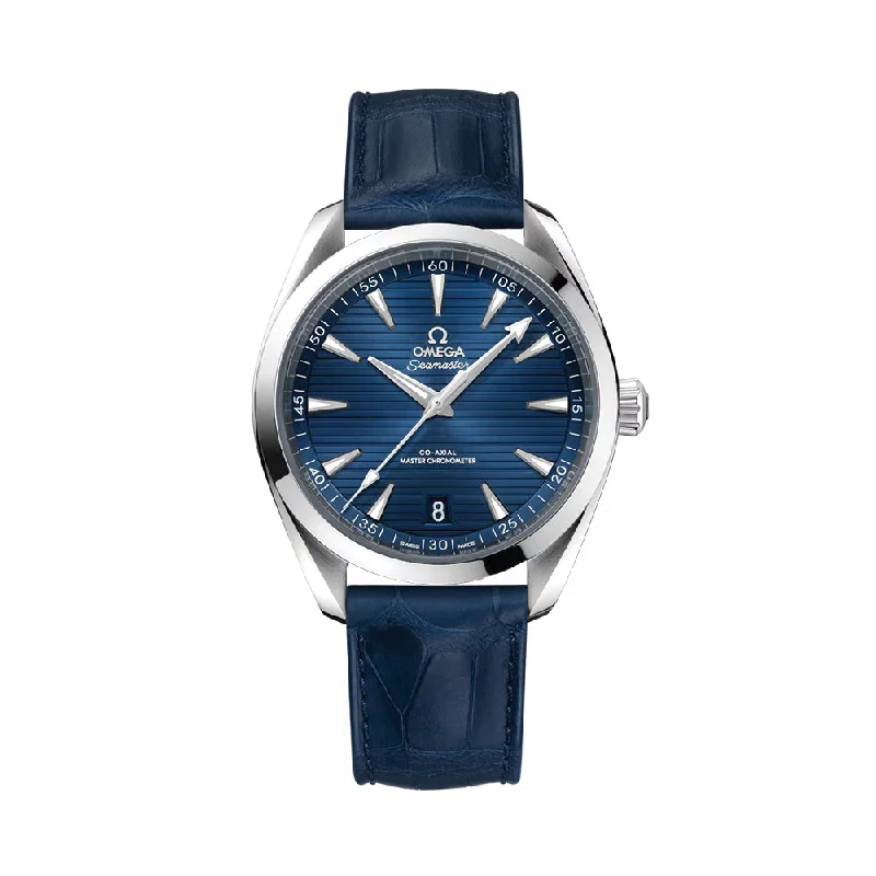 men's digital watches for swimmers -Seamaster Aqua Terra 150M Co-Axial Master Chronometer 41mm - Blue on Leather Strap men's digital watches for swimmers -Seamaster Aqua Terra 150M Co-Axial Master Chronometer 41mm - Blue on Leather Strap