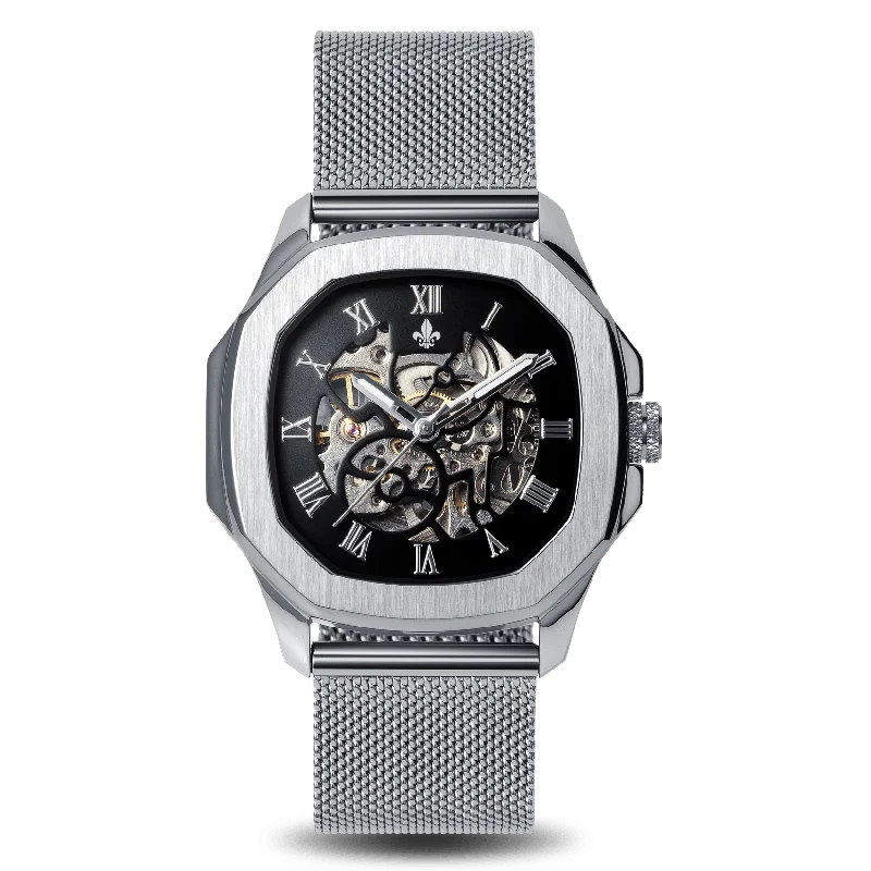 men's mechanical watches with limited edition design -The Avalon Silver + Silver Mesh Strap men's mechanical watches with limited edition design -The Avalon Silver + Silver Mesh Strap