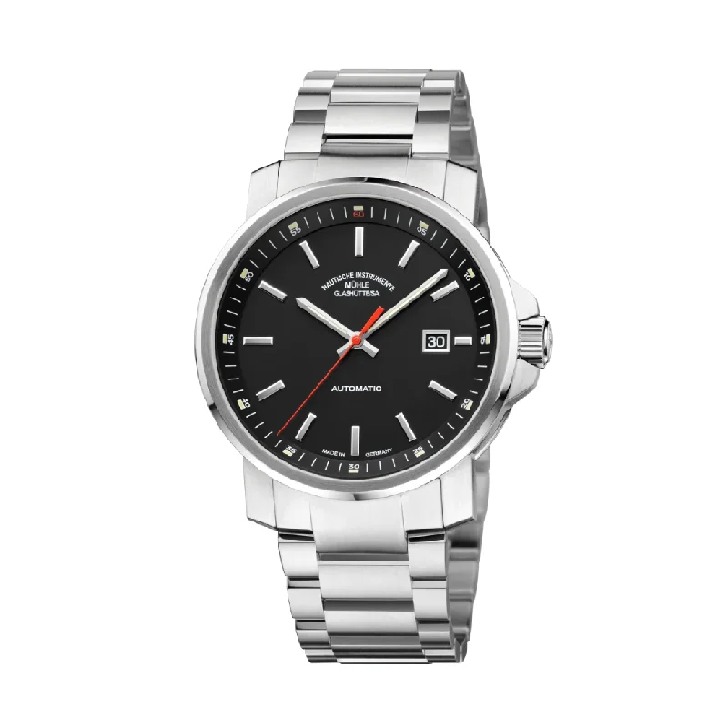 men's mechanical watches with glow-in-the-dark display -MÜHLE-GLASHÜTTE 29ER BIG M1-25-33-MB AUTOMATIC METAL STRAP MEN WATCH