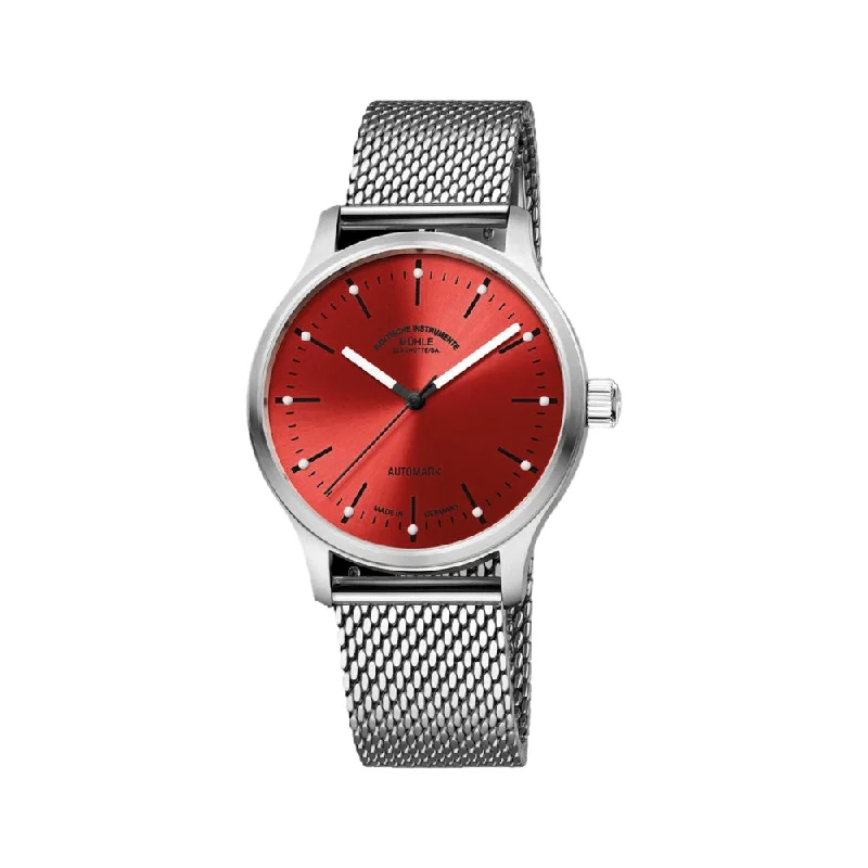men's field watches with rugged style design -Panova Red Milanaise Bracelet