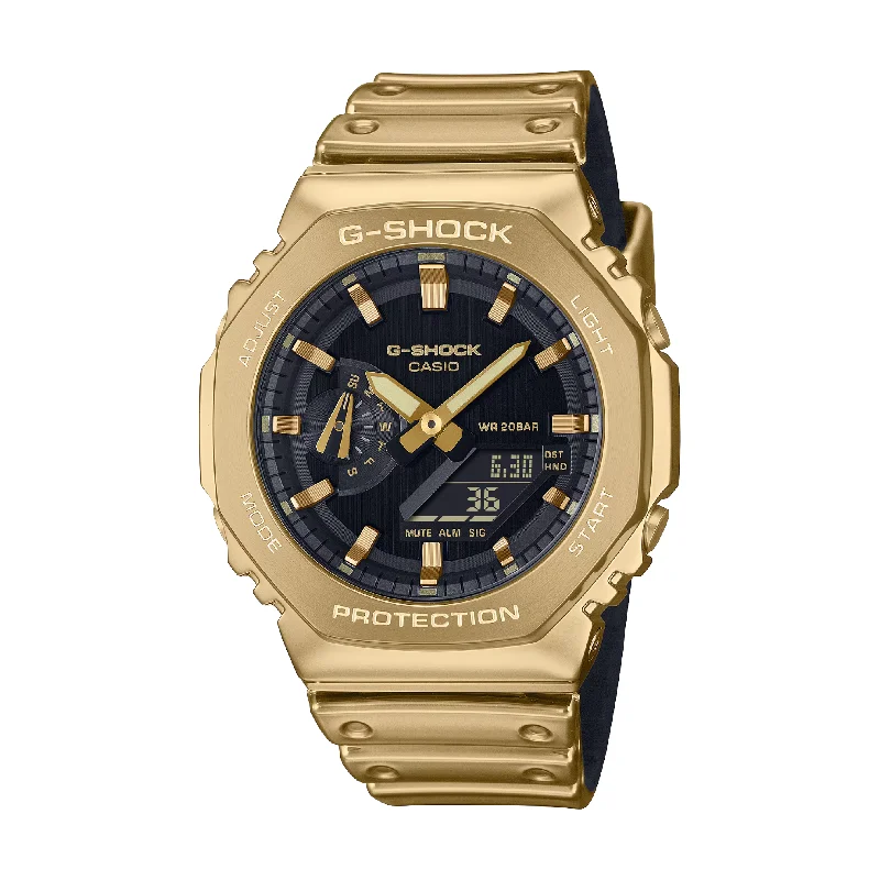 men's digital watches with date display -CASIO G-SHOCK G-STEEL GM-2100YMG-9ADR FINE METALLIC ANALOG-DIGITAL GOLD WATCH