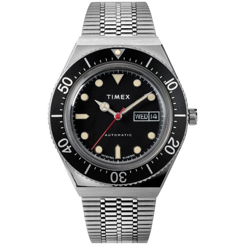 men's skeletonized watches with classic round case -Timex M79 Automatic 40mm Silver Black men's skeletonized watches with classic round case -Timex M79 Automatic 40mm Silver Black