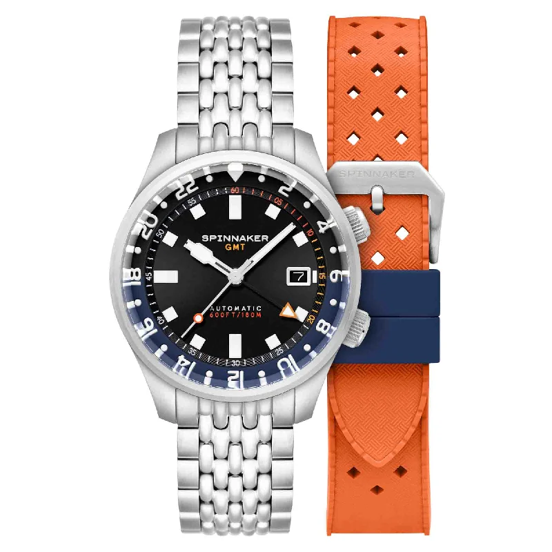 men's pilot watches with C3 SuperLuminova style design -Spinnaker Bradner GMT Automatic Night Shadow