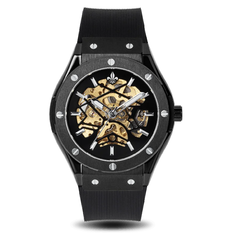 men's mechanical watches with minimalist style design -Prague Skeleton Automatic Deluxe - Black men's mechanical watches with minimalist style design -Prague Skeleton Automatic Deluxe - Black