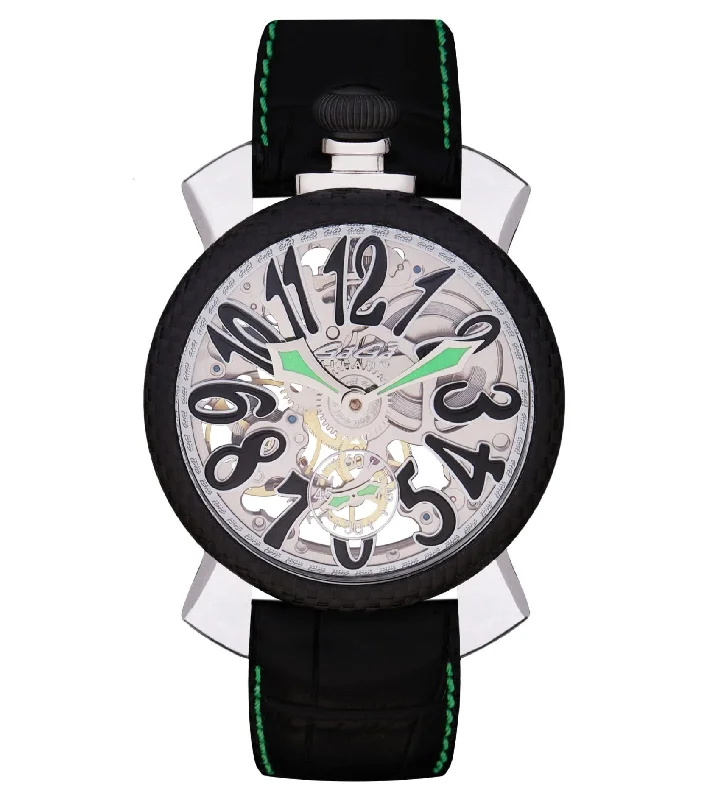 Unisex Kinetic Style Watches-GaGà Milano Watch Skeleton 48MM Black Steel