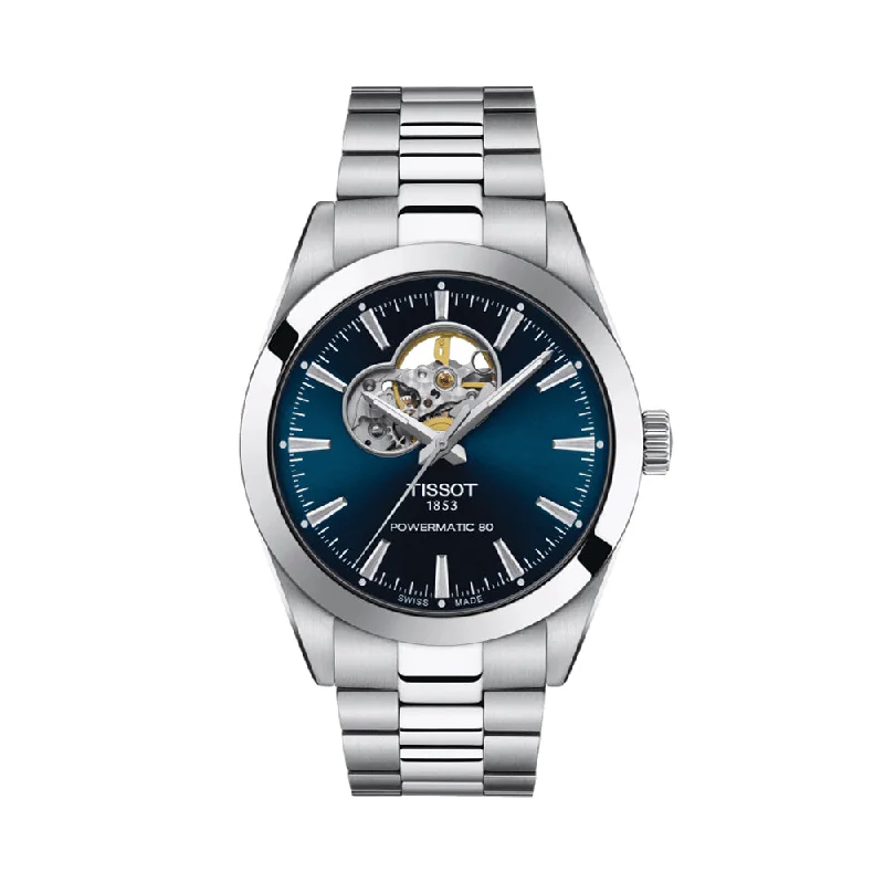 men's dive watches with leap year indicator -Gentleman Powermatic 80 Open Heart 40mm - Blue on Bracelet men's dive watches with leap year indicator -Gentleman Powermatic 80 Open Heart 40mm - Blue on Bracelet
