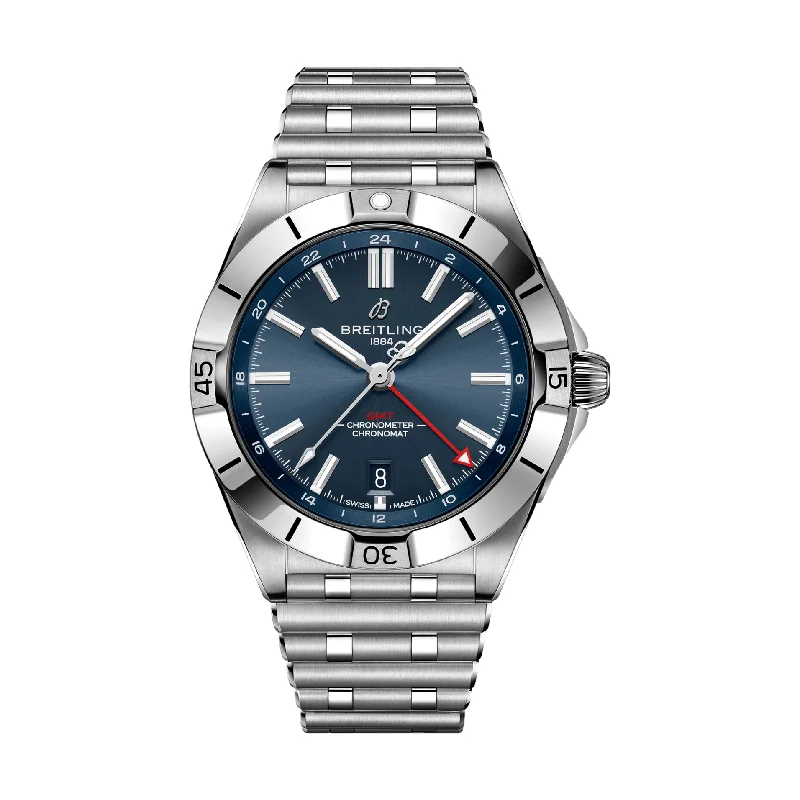 men's digital watches with chime display function -Chronomat Automatic GMT 40mm Stainless Steel - Blue