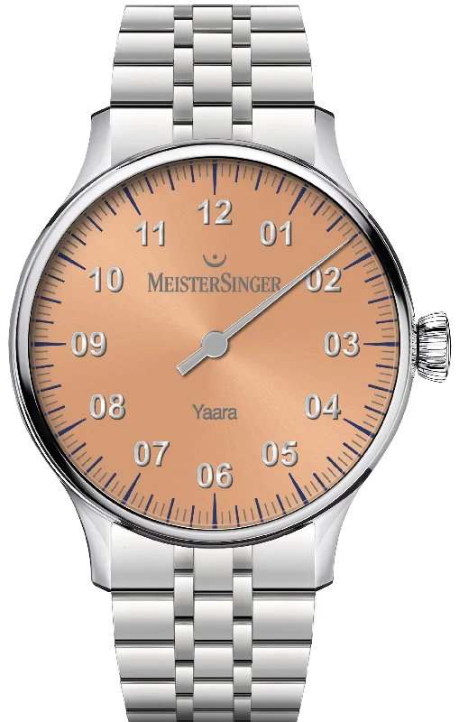 women's mechanical watches with GMT function -MeisterSinger Yaara Salmon Silver