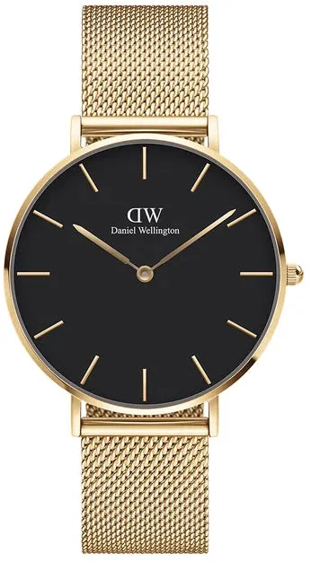 women's mechanical watches with stopwatch display function -Daniel Wellington Watch Petite 36 Evergold Black
