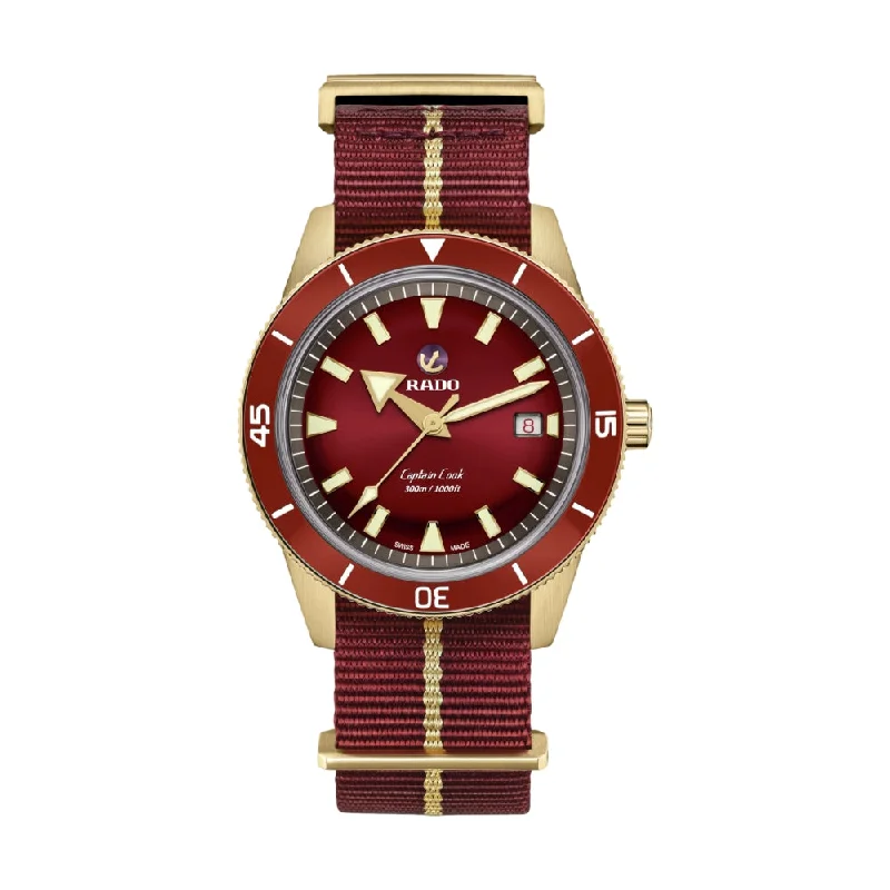 midrange-luxury dresswatches-Captain Cook Automatic Bronze 42mm Red Dial
