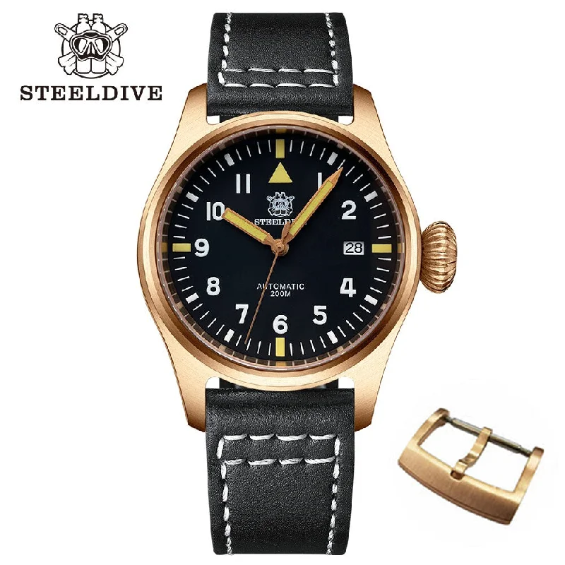 men's pilot watches with NATO straps -Steeldive SD1928S 39mm Bonze Pilot Watch