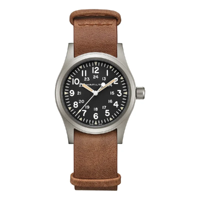 men's GMT watches with modern design -Khaki Field Mechanical Black Dial Leather Strap men's GMT watches with modern design -Khaki Field Mechanical Black Dial Leather Strap
