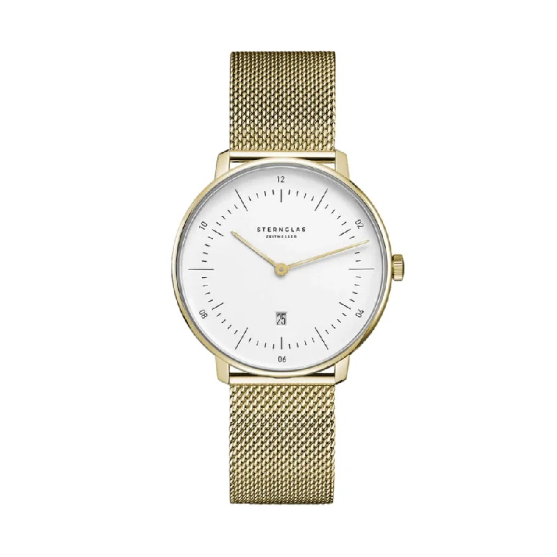 men's black dive watches -Naos XS White Dial Gold Bracelet