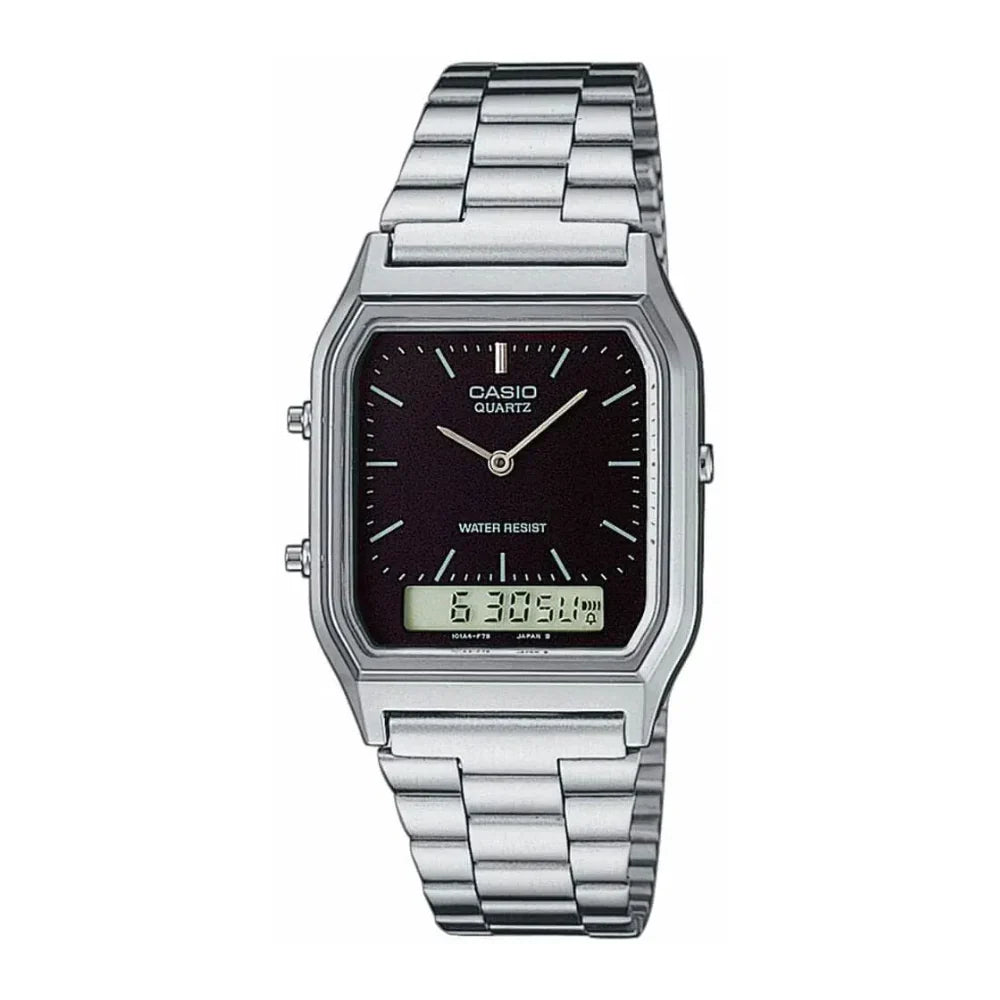 Unisex Gift Design Watches-Casio Watch Vintage Retro Black Dual Time Steel AQ-230A-1DMQ Unisex Gift Design Watches-Casio Watch Vintage Retro Black Dual Time Steel AQ-230A-1DMQ