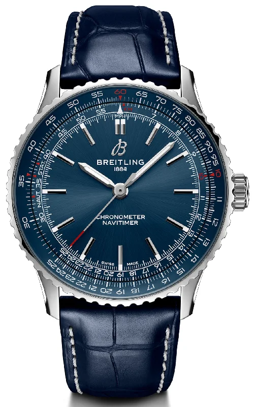 men's mechanical watches with altimeter function -Breitling Navitimer Automatic 41 Blue Leather