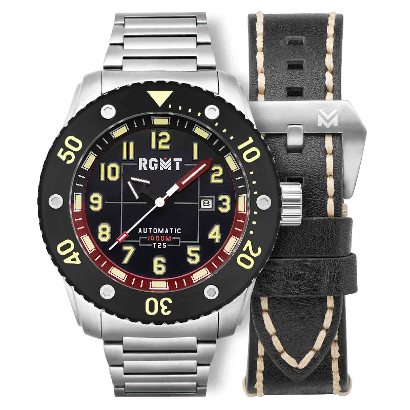 men's field watches with shock-resistant style design -RGMT All-Brite Tritium Automatic Leather Black men's field watches with shock-resistant style design -RGMT All-Brite Tritium Automatic Leather Black