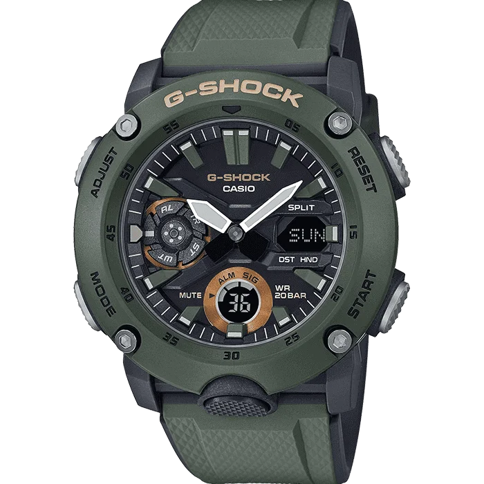 Unisex Customized Design Watches-Casio G-Shock Carbon Khaki Watch GA-2000-3AER