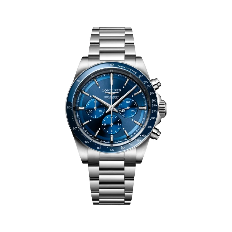 men's pilot watches for water sports -Conquest Automatic Chronograph 42mm Blue Dial men's pilot watches for water sports -Conquest Automatic Chronograph 42mm Blue Dial