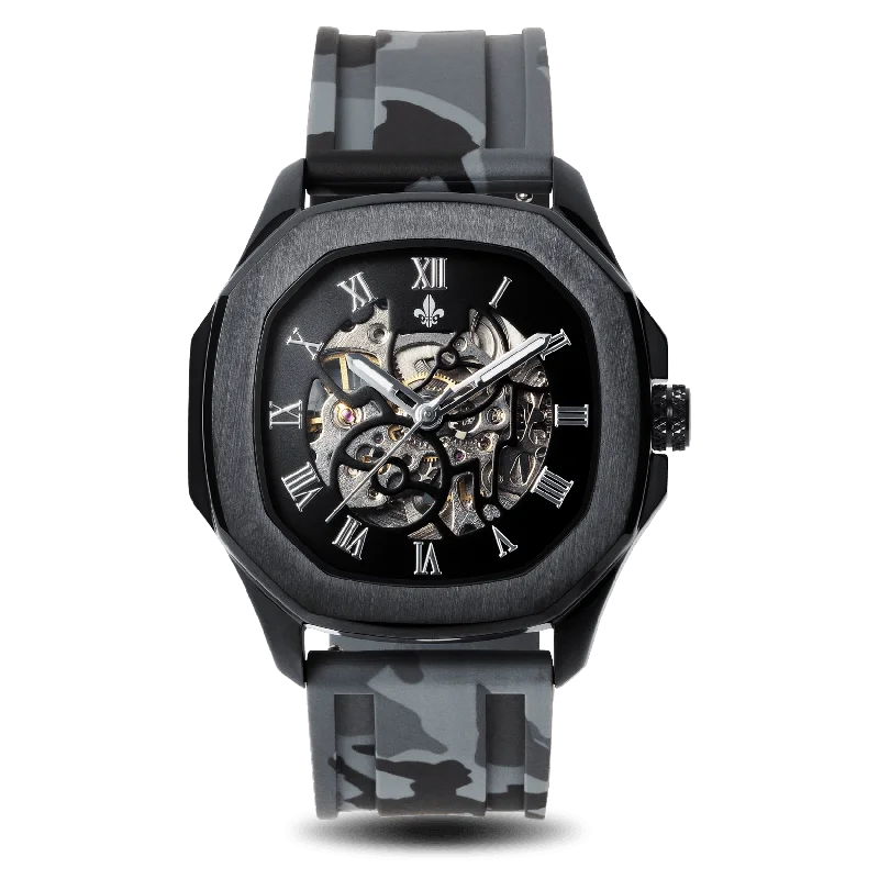 men's mechanical watches for boating -The Avalon Black + Grey Camo Strap