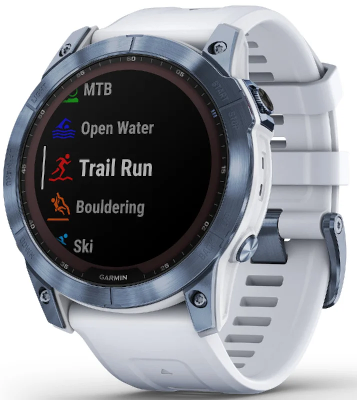 Mens Smart Watches Fall Detection-Garmin Watch Fenix 7X Sapphire Solar Whitestone Titanium