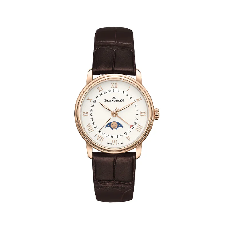 men's digital watches with alarm style design -Villeret Quantième Phases de Lune Red Gold 33.2mm - White on Leather Strap men's digital watches with alarm style design -Villeret Quantième Phases de Lune Red Gold 33.2mm - White on Leather Strap