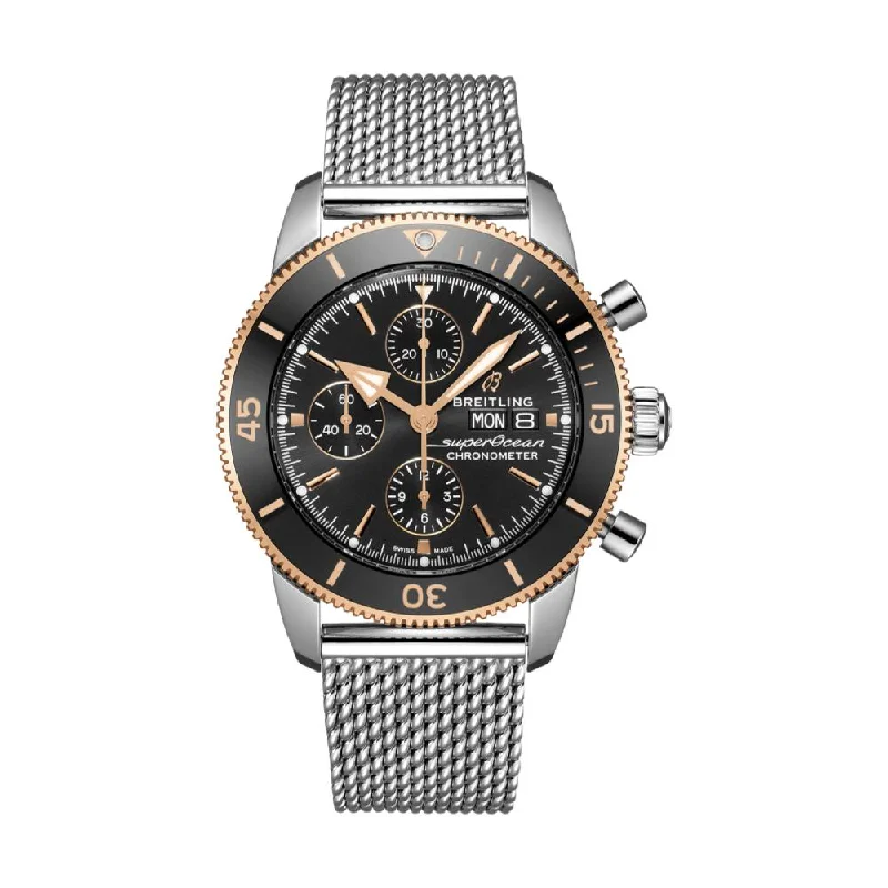 men's GMT watches with limited edition design -Superocean Heritage Chronograph 44mm Stainless Steel & 18k Red Gold - Black