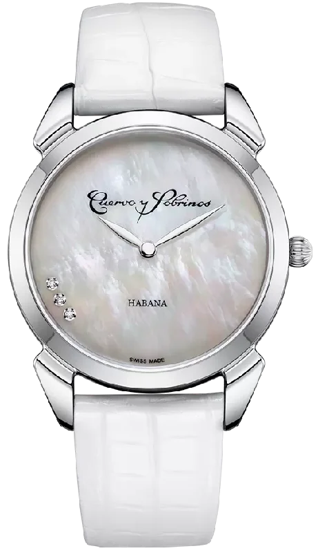 women's mechanical watches with BGW9 SuperLuminova display function -Cuervo y Sobrinos Historiador Primera Dama White