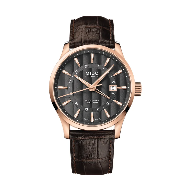 men's dive watches with vintage design -Multifort Dual Time Anthracite Gold-Tone